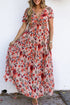 Fiery Red Floral Print Frilled V Neck Short Sleeve Maxi Dress