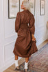Chestnut Smocked Waist Zipped Front Bracelet Sleeve Fit Flare Midi Dress