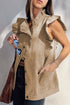 Pale Khaki Ruffled Patchwork Denim Jacket Vest
