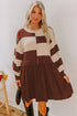 Brown Stripe Two in One Knitted Top High Waist Splicing Hem Sweater Dress