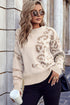 Beige Asymmetric Leopard Print Detail Drop Shoulder Sweater