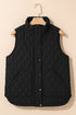 Black Flower Shape Quilted Snap Button Zip Up Winter Vest