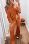Grapefruit Orange Contrast Stitching Buttoned V Neck Half Sleeve Top and Drawstring Flare Pants Set