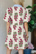 White Bright Floral Print Ricrac Trim Striped Patchwork V Neck Dress