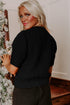 Black Plaid Lace up Detail Christmas Holiday Puff Short Sleeve Sweater