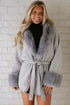 Light Grey Plus Collar Cuff Patchwork Open Front Belted Overcoat