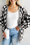 Black Checkered Bubble Sleeve Drop Shoulder Open Cardigan