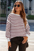 Fiery Red Striped Knit Split Hem Baggy Sweater