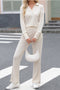 Beige Collared Split Neck Ribbed 2pcs Athleisure Outfit