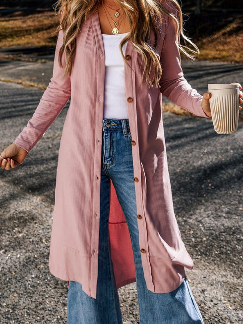 pink-ribbed-button-up-split-duster-cardigan