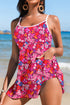 Rose Floral Print Ricrac Trim Spaghetti Strap One Piece Swim Dress