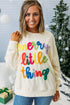 Beige merry little thing Corded Letter Graphic Ribbed Loose Sweatshirt