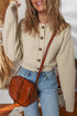 Beige Button Front Cropped Cardigan Sweater