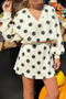 Beige Polka Dot Print V Neck Pullover Mini Skirt 2pcs Outfit