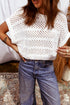 White Hollow Out Knit Round Neck Dolman Sweater