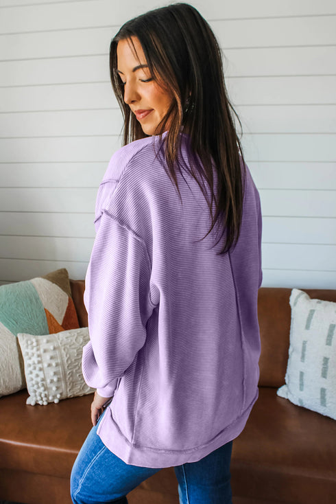 Lavendula Horizontal Ribbed Exposed Seam Detail Drop Shoulder Baggy Pullover