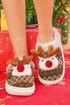 Fern Green Retro Geometric Knit 3D Christmas Reindeer Plush House Slippers