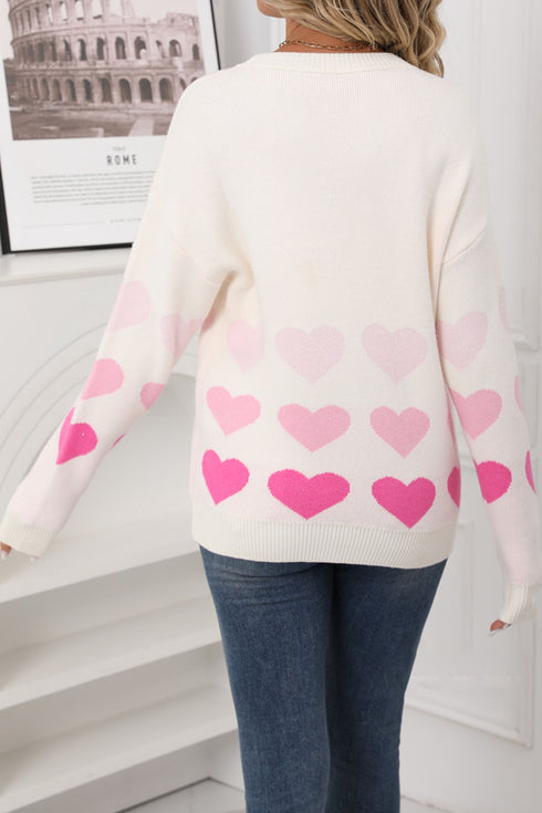 Apricot Drop Shoulder Romantic Heart Pattern Sweater