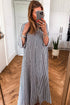 Black Stripe Side Pockets Buttoned Loose Fit Maxi Dress