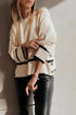 Beige Ribbed Knit Contrasted Stripe Detail Button Side Loose Sweater