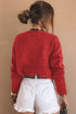 Fiery Red Heart Metal Button V Neck Cardigan Sweater