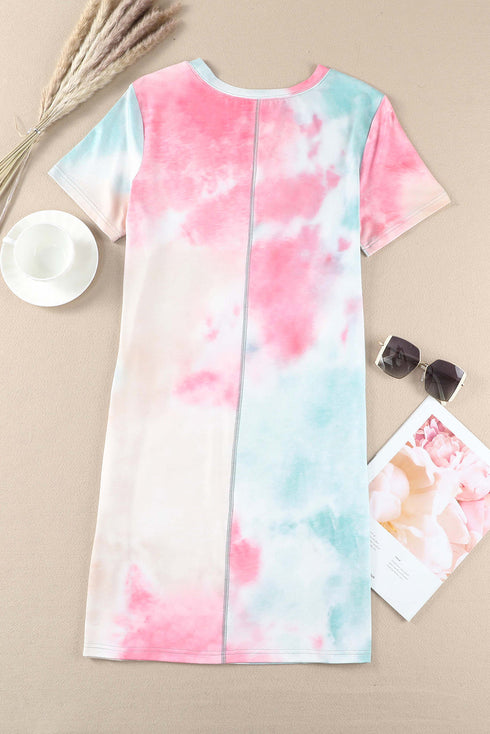 loose-printed-short-sleeve-zippered-v-neck-dress