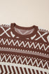 Brown Abstract Print Pullover Sweater