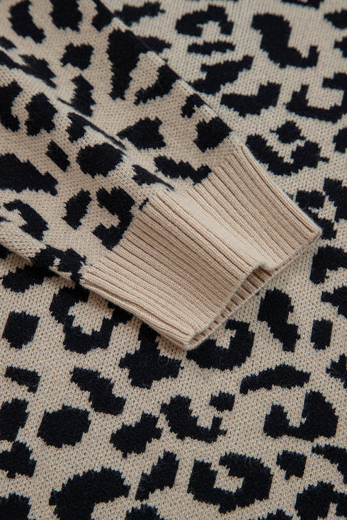 Black Leopard Drop Shoulder Chunky Knitted Cardigan Sweater