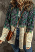 blackish-green-contrast-plaid-patchwork-chest-pocket-button-up-shacket
