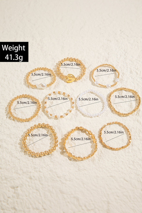 Gold Alloy Plated Pearl Beading 10pcs Bracelet Set