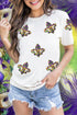 White Maid Gras Sequin Fleur de Lis Graphic T Shirt