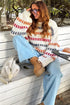 Beige Stripe Playful Knit Drop Shoulder Puff Sleeve Sweater