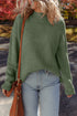 Mist Green Waffle Texture Knit Ribbed High Neck Drop Shoulder Sweater