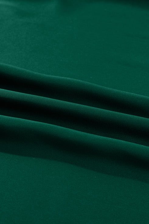 Blackish Green Solid Color Frilled V Neck Bow Detail 3/4 Sleeve Blouse