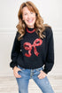 Black Sequin Ribbon Bow Embroidered Casual Sweater