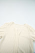 White Solid Color Textured Notched Neck Puff Sleeve Blouse