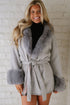 Light Grey Plus Collar Cuff Patchwork Open Front Belted Overcoat