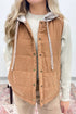 Buckskin Quilted Texture Color Block Hooded Patchwork Snap Button Vest