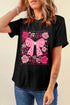 Black Valentines Day Slogan Floral and Bow Printed T Shirt