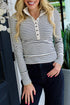 Black Stripe Ribbed Knit Half Button Long Sleeve Slim Top