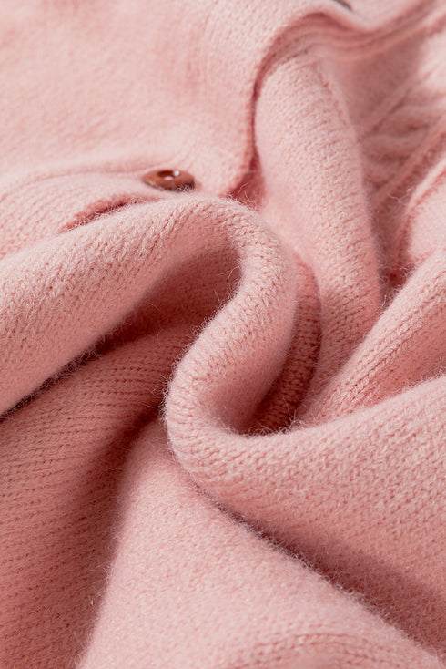 Light Pink Solid Color Textured Detail Button Down Long Sleeve Sweater Cardigan