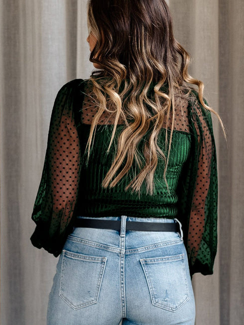 green-sheer-dotty-long-sleeve-ribbed-velvet-bodysuit