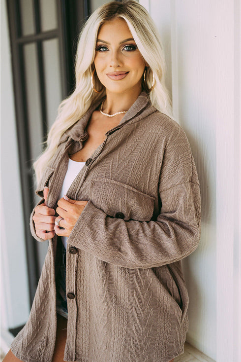 khaki-oversize-textured-knit-button-front-shacket