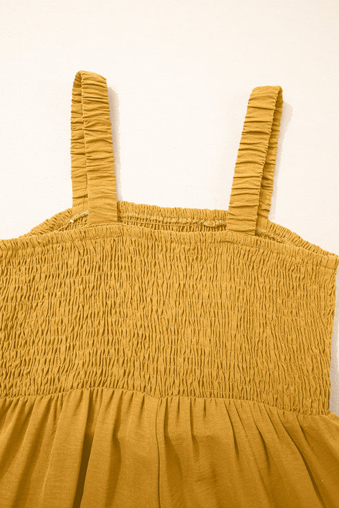 Ginger Smocked Sleeveless Wide Leg Jumpsuit with Pockets