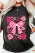 Black Valentines Day Slogan Floral and Bow Printed T Shirt