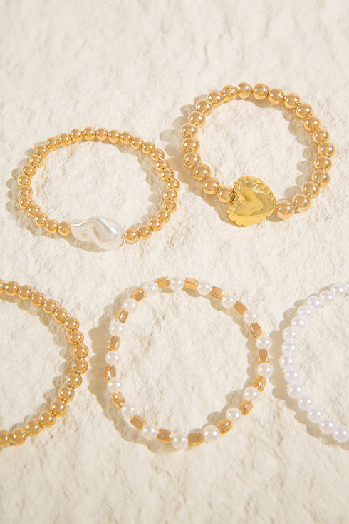 Gold Alloy Plated Pearl Beading 10pcs Bracelet Set