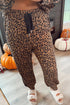 Brown Varsity Striped Trim Leopard Long Sleeve Top Drawstring Pant Set
