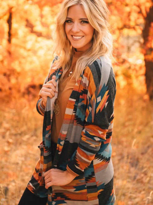orange-western-tribal-aztec-print-cardigan
