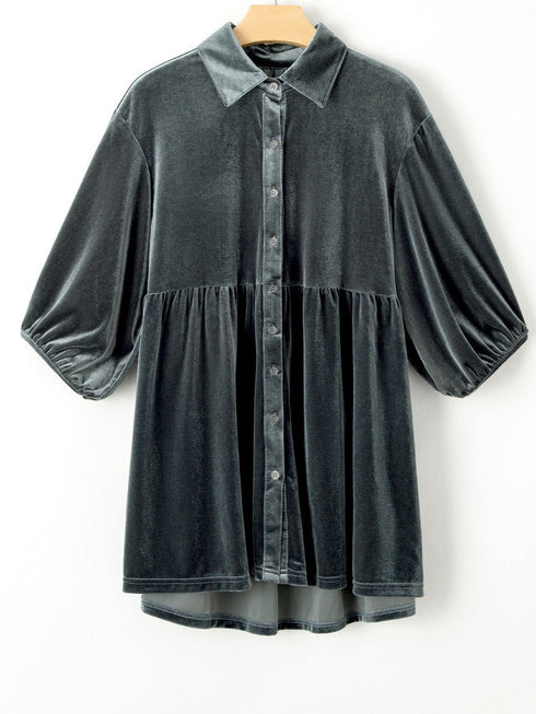 dark-grey-3-4-sleeve-tunic-babydoll-velvet-shirt