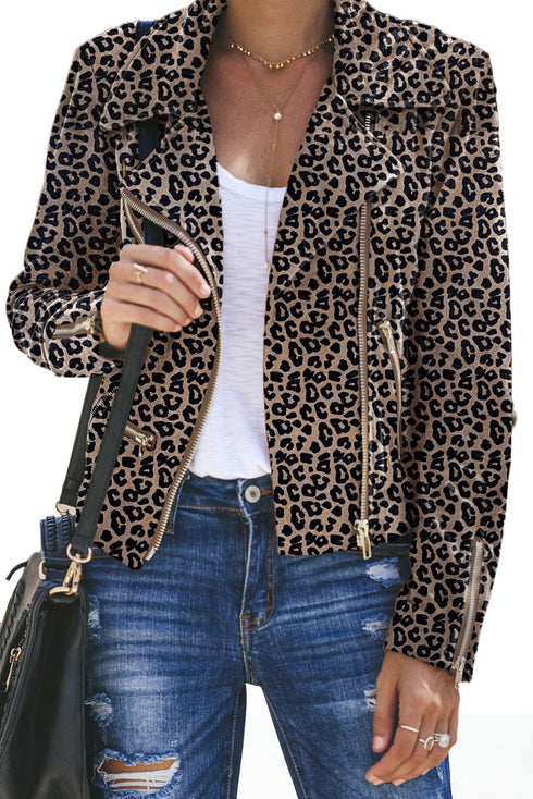 leopard-zipped-notch-collar-short-jacket